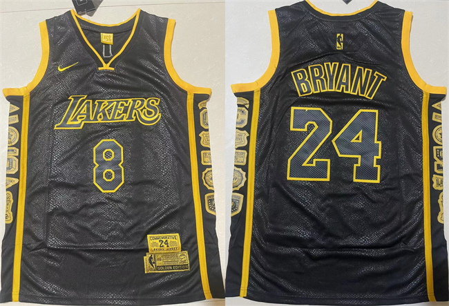 Men's Los Angeles Lakers Front #8 Back #24 Kobe Bryant Black Stitched Baseball Jersey